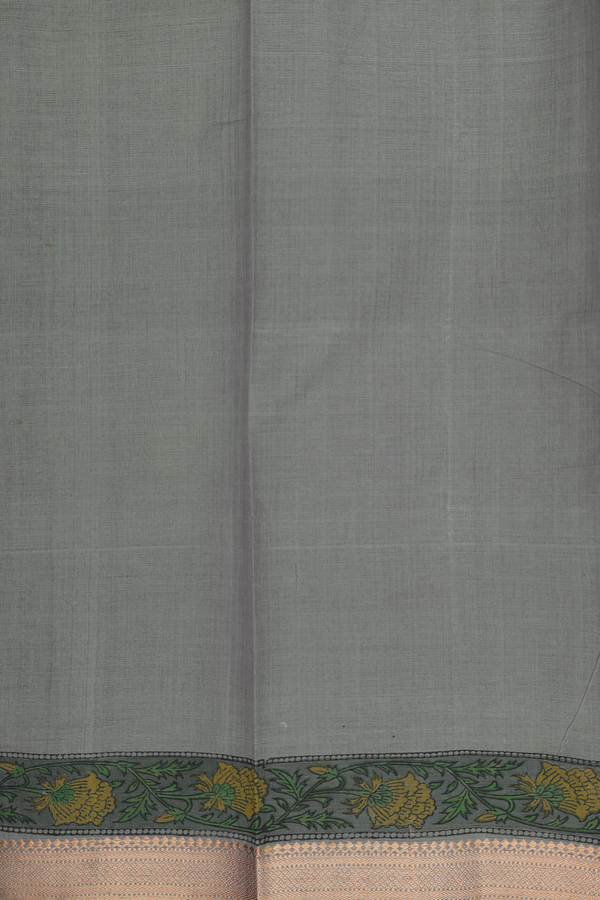 Mangalagiri Cotton Saree In Greyish Green With Floral Motifs