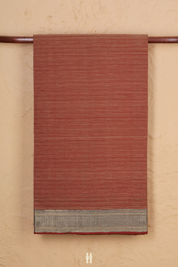 Mangalagiri Cotton Saree In Rust Red With Stripes Design