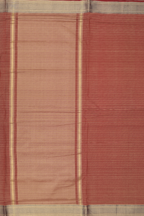 Mangalagiri Cotton Saree In Rust Red With Stripes Design