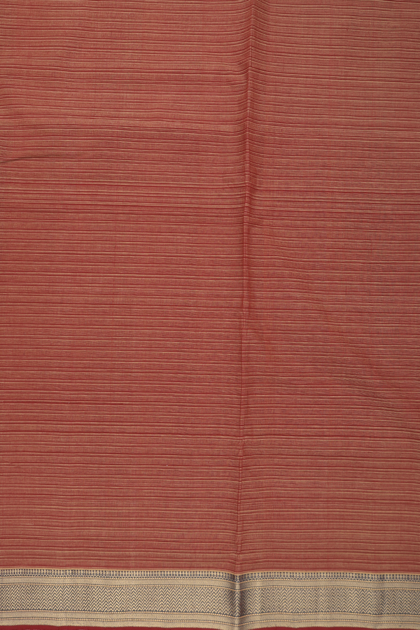 Mangalagiri Cotton Saree In Rust Red With Stripes Design