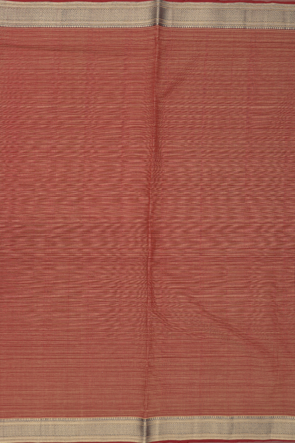 Mangalagiri Cotton Saree In Rust Red With Stripes Design