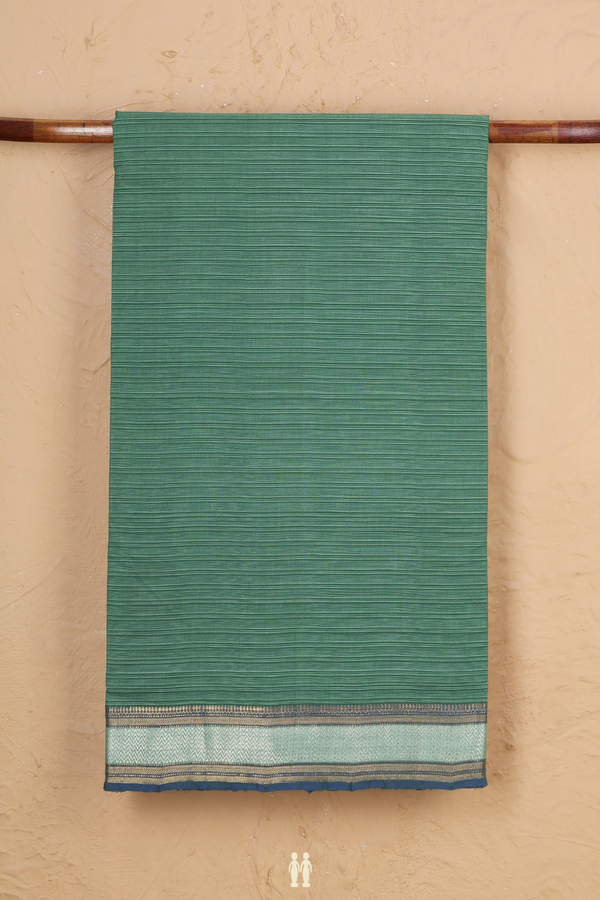 Mangalagiri Cotton Saree In Forest Green With Stripes Design
