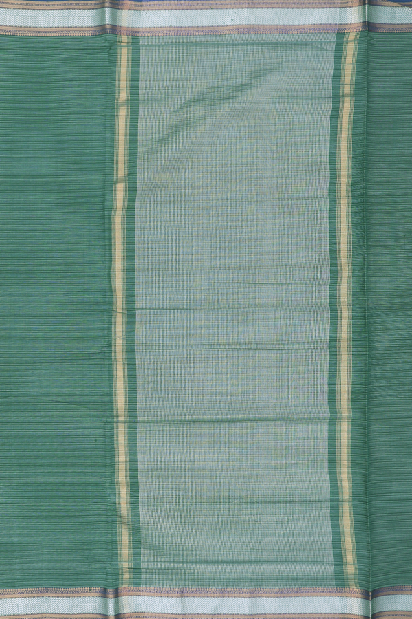 Mangalagiri Cotton Saree In Forest Green With Stripes Design