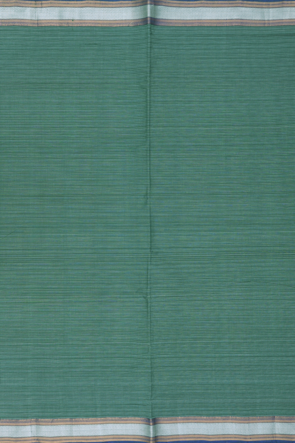 Mangalagiri Cotton Saree In Forest Green With Stripes Design