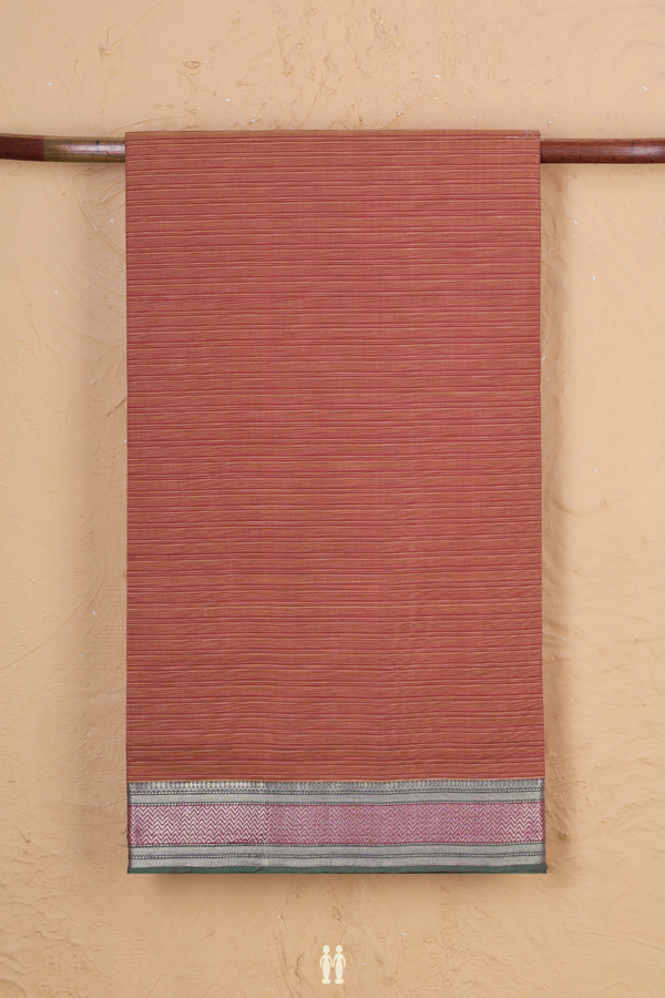 Mangalagiri Cotton Saree In Rust Red With Stripes Design