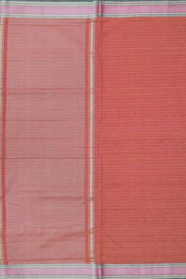 Mangalagiri Cotton Saree In Rust Red With Stripes Design