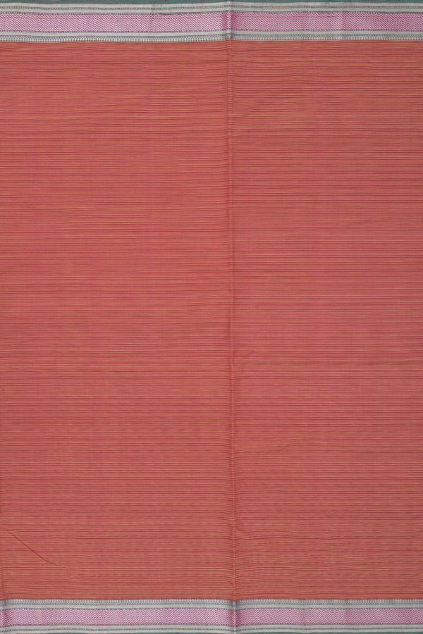 Mangalagiri Cotton Saree In Rust Red With Stripes Design