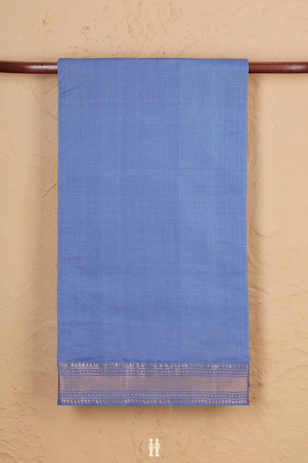 Mangalagiri Cotton Saree In Cornflower Blue With Zari Border