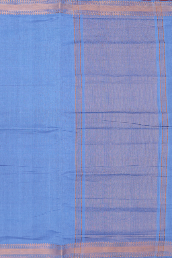Mangalagiri Cotton Saree In Cornflower Blue With Zari Border
