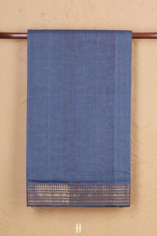 Mangalagiri Cotton Saree In Steel Blue With Zari Border