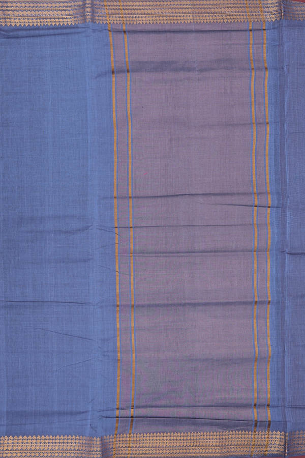 Mangalagiri Cotton Saree In Steel Blue With Zari Border