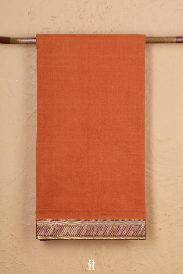 Mangalagiri Cotton Saree In Rust Orange With Contrast Border