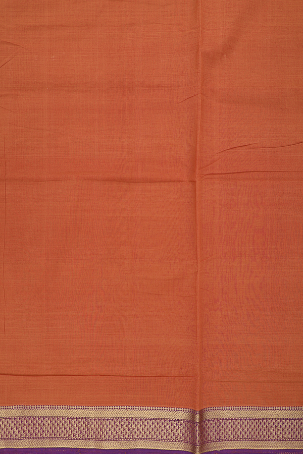 Mangalagiri Cotton Saree In Rust Orange With Contrast Border