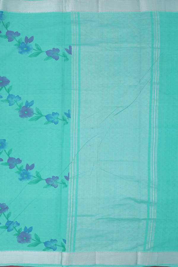 Mangalagiri Cotton Saree In Tiffany Blue With Floral Design