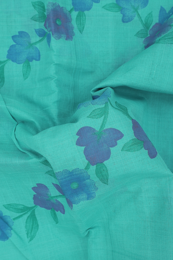 Mangalagiri Cotton Saree In Tiffany Blue With Floral Design