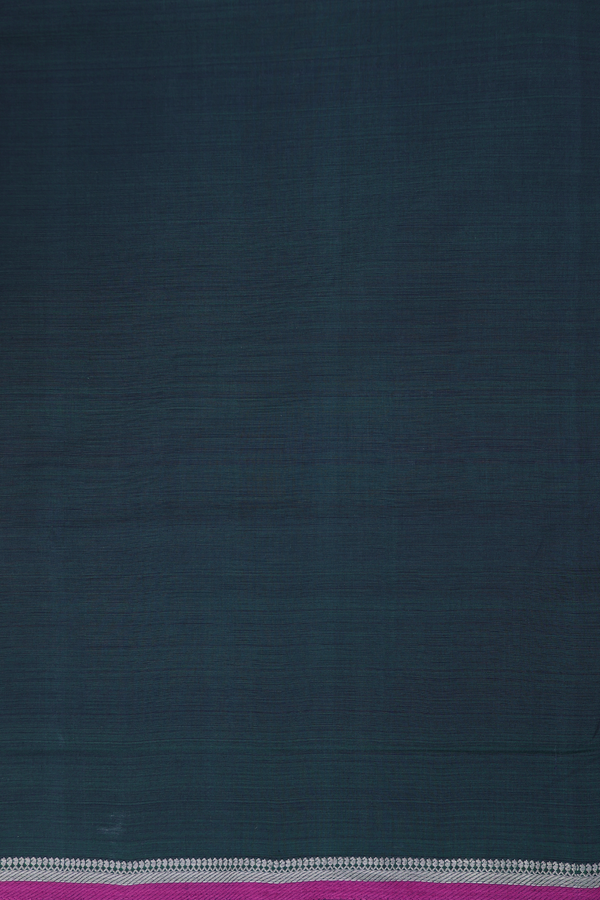 Mangalagiri Cotton Saree In Midnight Green With Zari Border