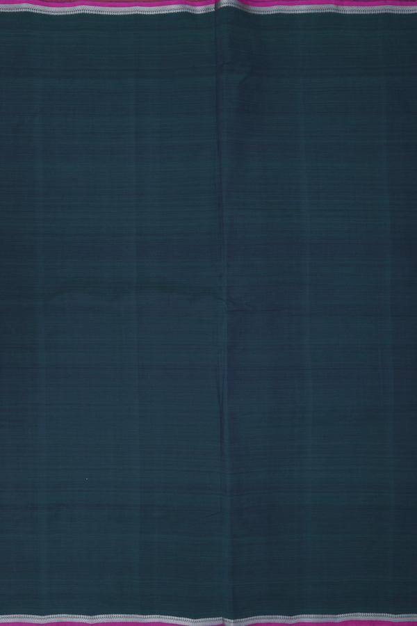 Mangalagiri Cotton Saree In Midnight Green With Zari Border