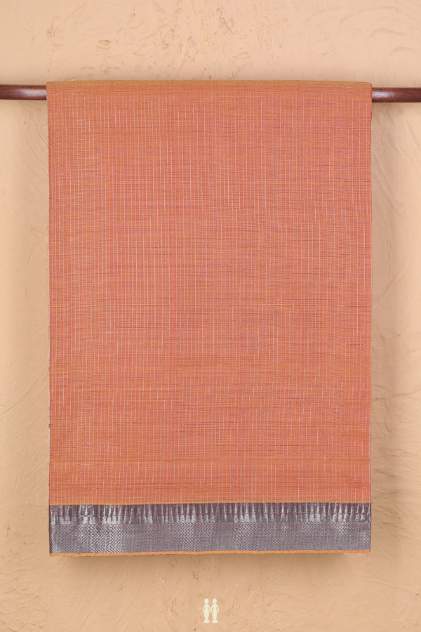 Mangalagiri Cotton Saree Pinkish Orange With Checks Design