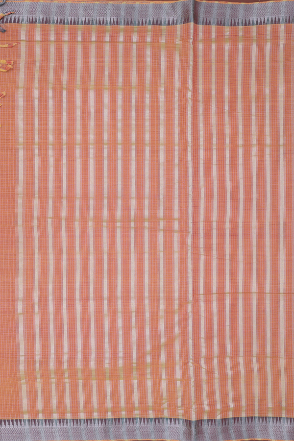 Mangalagiri Cotton Saree Pinkish Orange With Checks Design