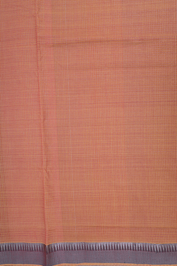 Mangalagiri Cotton Saree Pinkish Orange With Checks Design