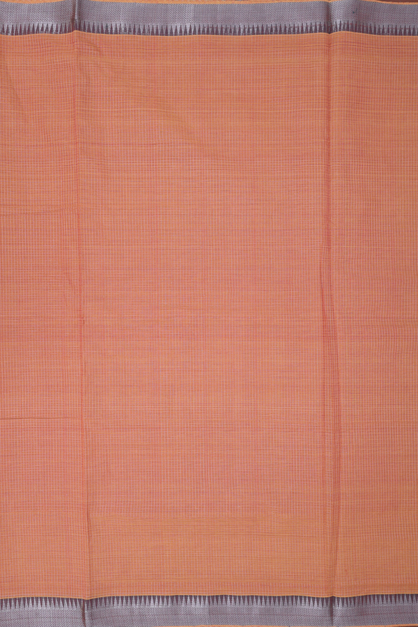 Mangalagiri Cotton Saree Pinkish Orange With Checks Design