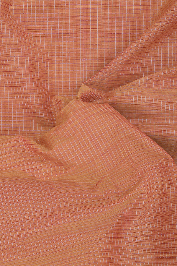 Mangalagiri Cotton Saree Pinkish Orange With Checks Design