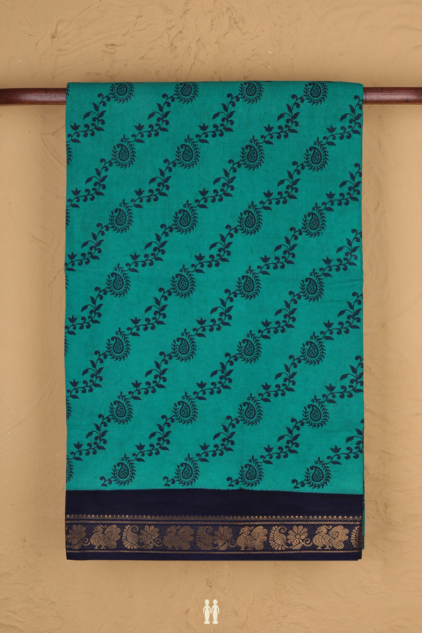 Sungudi Cotton Saree In Green With Floral Design