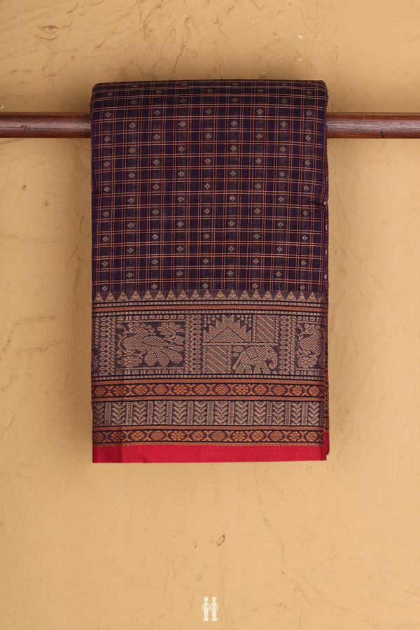Chettinadu Cotton Saree In Purple With Checks Design