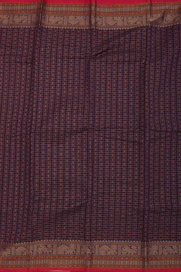 Chettinadu Cotton Saree In Purple With Checks Design