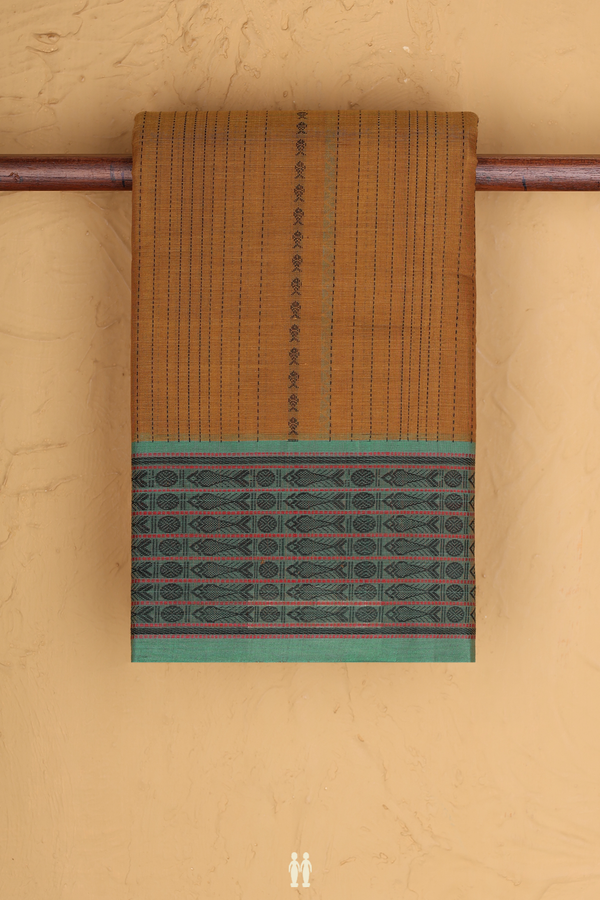Chettinadu Cotton Saree In Golden Brown With Stripes Design