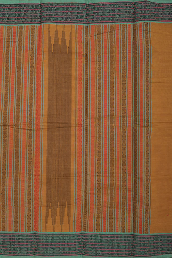 Chettinadu Cotton Saree In Golden Brown With Stripes Design