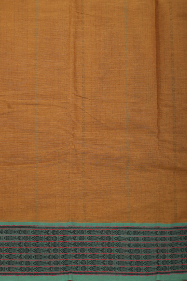 Chettinadu Cotton Saree In Golden Brown With Stripes Design