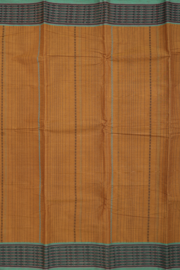 Chettinadu Cotton Saree In Golden Brown With Stripes Design