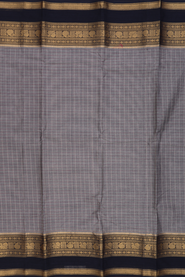 Chettinadu Cotton Saree In Grey With Checks Design
