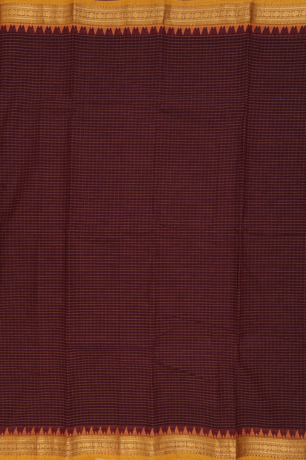 Chettinadu Cotton Saree In Dark Maroon With Checks Design