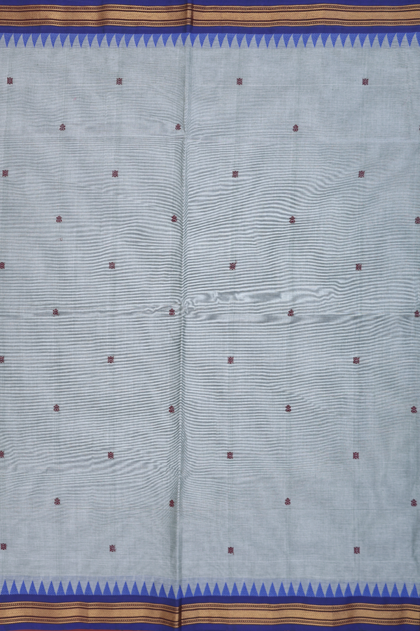 Chettinadu Cotton Saree In Grey With Threadwork Buttas