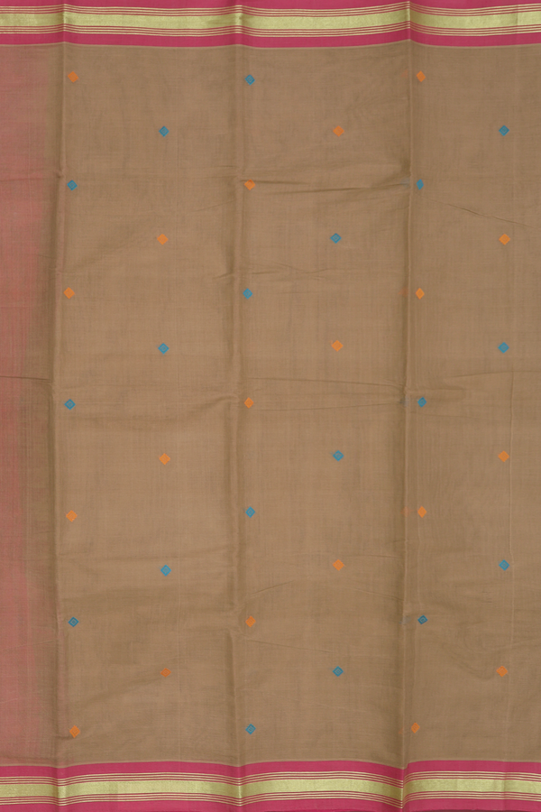 Chettinadu Cotton Saree In Brown With Threadwork Buttas