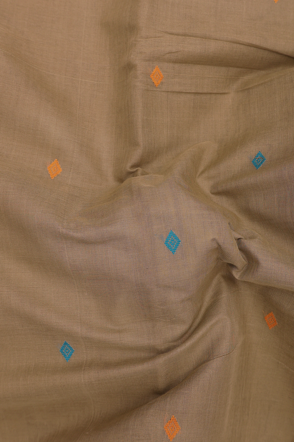 Chettinadu Cotton Saree In Brown With Threadwork Buttas