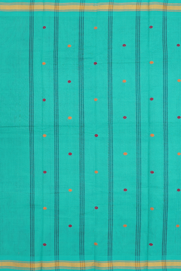 Chettinadu Cotton Saree In Navy Blue With Threadwork Buttas