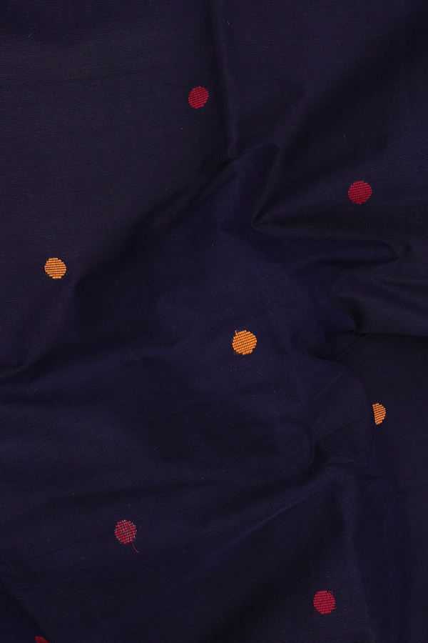 Chettinadu Cotton Saree In Navy Blue With Threadwork Buttas