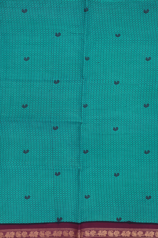 Sungudi Cotton Saree In Peacock Green With Printed Design