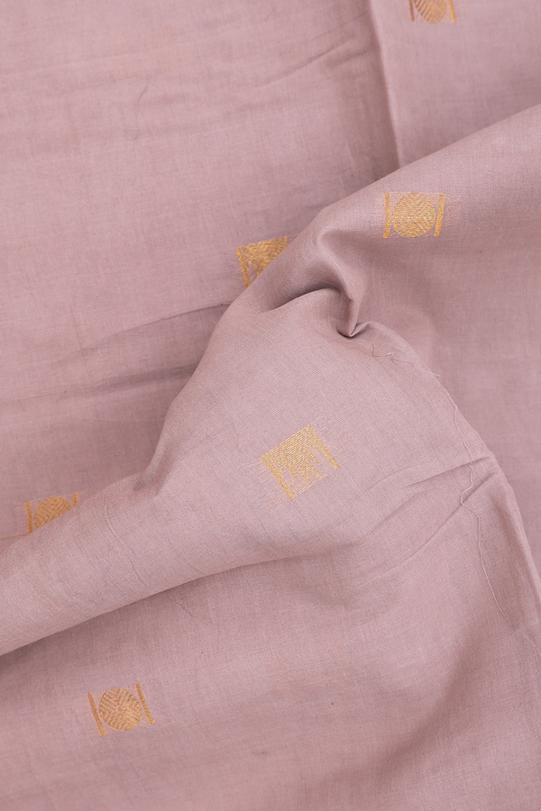 Sungudi Cotton Saree In Dusty Brown With Rudraksh Buttas