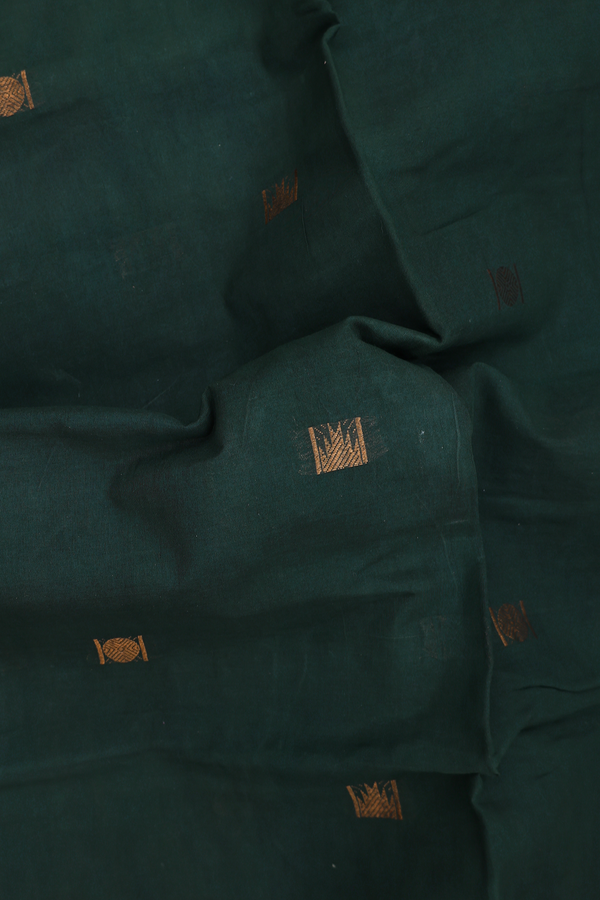 Sungudi Cotton Saree In Dark Green With Rudraksh Buttas