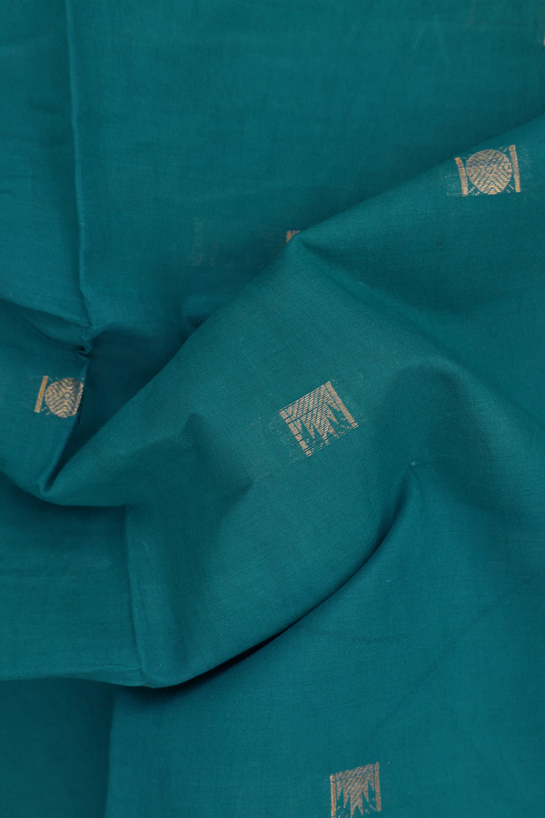 Sungudi Cotton Saree In Teal Green With Rudraksh Buttas
