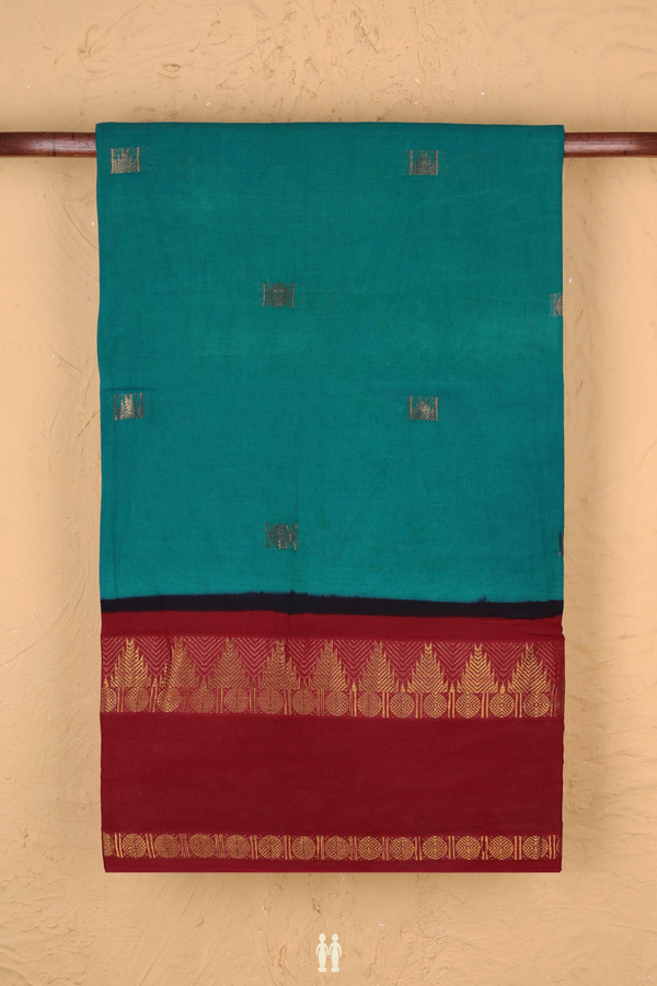 Sungudi Cotton Saree In Teal Green With Rudraksh Buttas