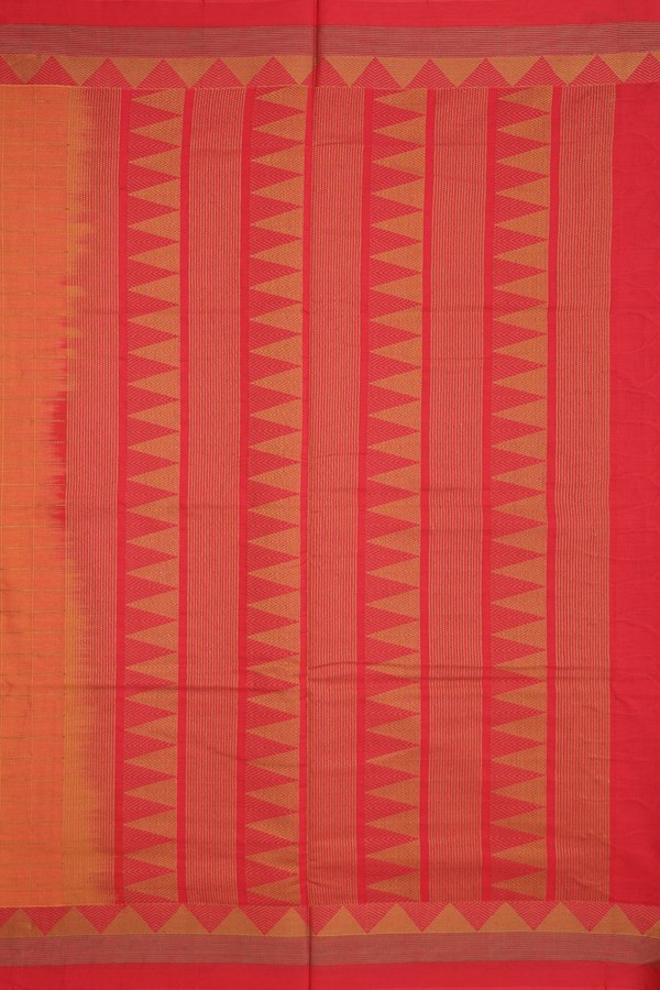 Handloom Cotton Saree In Spiced Orange With Checks Design