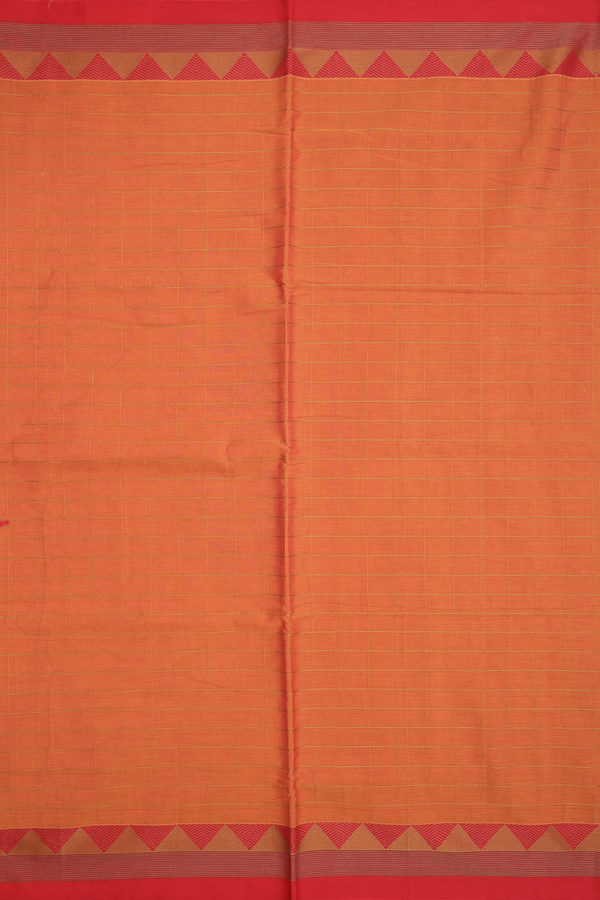 Handloom Cotton Saree In Spiced Orange With Checks Design