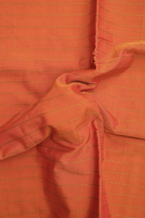 Handloom Cotton Saree In Spiced Orange With Checks Design