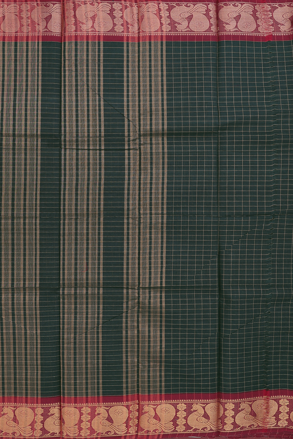 Chettinadu Cotton Saree In Forest Green With Checks Design