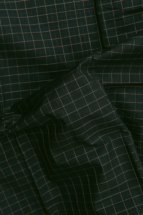 Chettinadu Cotton Saree In Forest Green With Checks Design